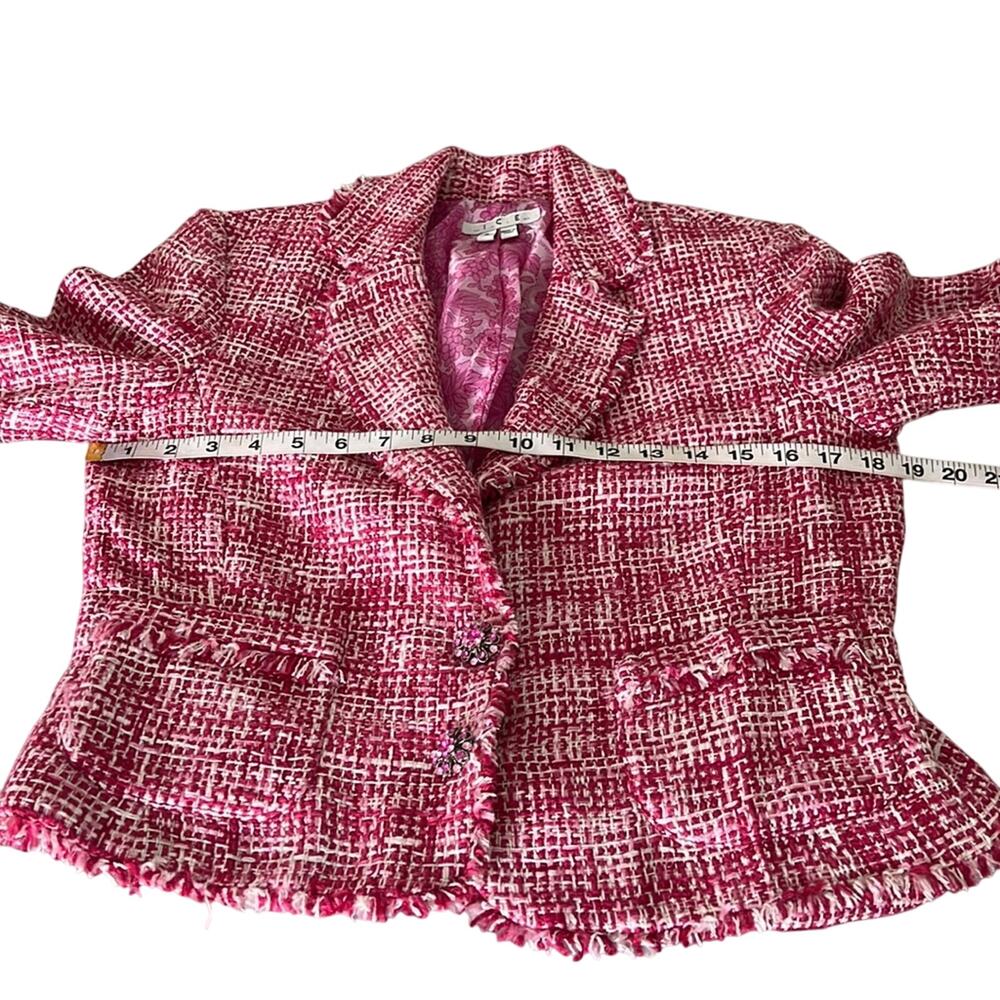 I.C.E. Pink Woven Silk Blend Suit Jacket Blazer Woman Size 6 Jewel Buttons - Picture 5 of 12